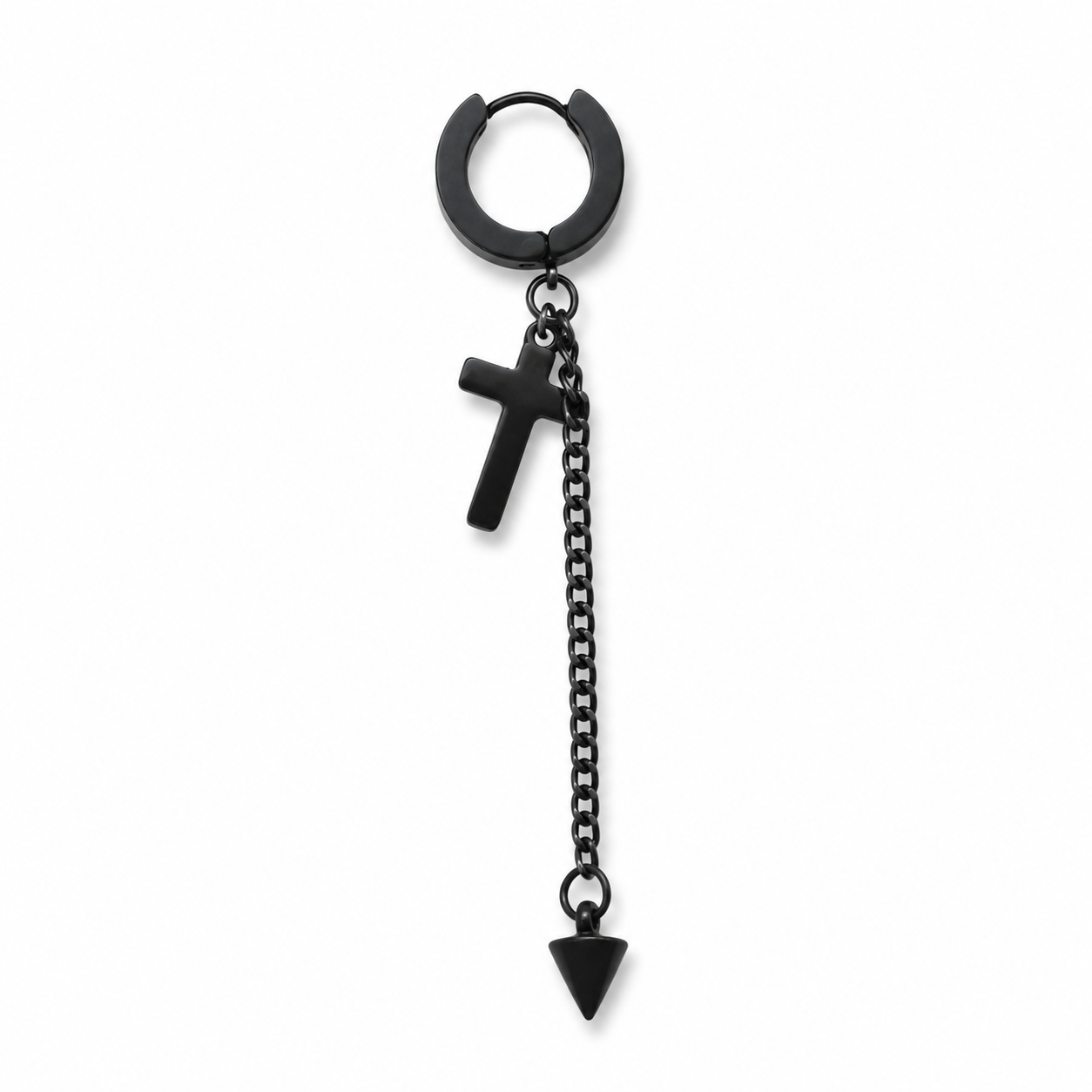 Argolla huggie con colgante spike y cruz